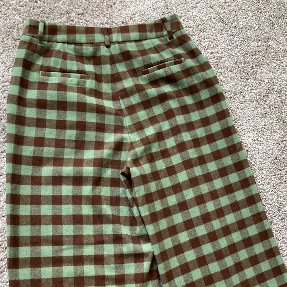FRNCH Paris High Waisted Wide Leg Plaid Buffalo Check Pleated Trousers Pants L - Picture 8 of 13